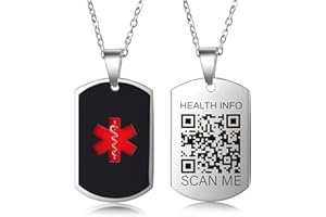 Theluckytag Pulseras médicas mejoradas para hombres y mujeres con código QR, pulseras de identificación de alerta médica, pulsera de acero de titanio, se adapta a muñecas de hasta 8 a 10 pulgadas, más