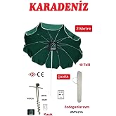 Karadeniz Plaj Balkon Kamp Şemsiyesi 2 Metre, 10 Telli, Yeşil, Metal Kazık ve Taşıma &Ccedil;antası Seti