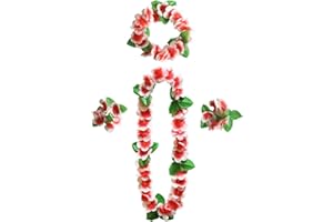 duoyif Ghirlande Hawaiane Corona Hawaiana Tropicale Ghirlanda Di Spiaggia Collana Di Ghirlande Hawaiana Braccialetto Fascia Hawaiana Party Decorazioni Per Cheerleader Feste a Tema Carnevale (Rosso)