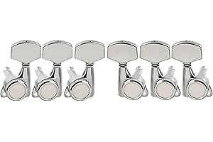 Musiclily Pro L3+R3 Meccaniche Autobloccanti Ratio 18:1 Chitarra Locking Tuners per Chitarra Elettrica/Acustica, Cromato con Bottone Esagonale