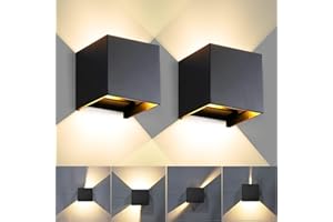 CANMEIJIA Aplique pared Exterior/Interior, 12W Impermeable IP65 Lampara Luz Blanca Cálida 3000K 1000 lm Ángulo ajustable, para Porche Salón Dormitorio