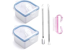 AMOYUN Nail Soaking Bowl Set, 2PCS Finger Soaking Bowl ​Handle Grip Nail Brush Triangle Cuticle Peeler and Stainless Steel Cuticle Pusher Nail Art Tool for Fingernail Toenail Caring Cleaning Brushes Kit…