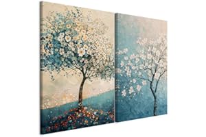 murando - Art Set of 2 Canvases Wall Art Elegant Tree White Flowers 120x90 cm (2 pcs. 60x90 cm each) Acoustic Wall Multi Panels Canvas - 2 Piece - Large Print - Decor Living Room - b-H-10214-b-a