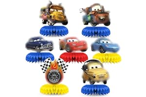 Siphus Tischdekoration Geburtstag Kinder, Kindergeburtstage Party Tischdeko, 7 Stück Cars Party-Tischaufsätze, Cartoon Honeycomb Dekorationen für Geburtstag Mädchen Jungen