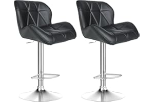 Hamlody Bar Stool Set of 2, Counter Height Extra Tall Barstools with Back, Adjustable Modern Faux Leather Upholstered Swivel High Counter Stools Chair for Kitchen Island, Dining Room, Office (Black)