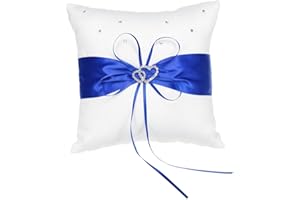 Coussin porte-alliances 10 x 10 cm par Fablcrew ; oreiller à anneau avec une boucle double cœur et un nœud en ruban, bleu, 10cm*10cm/3.94"*3.94"