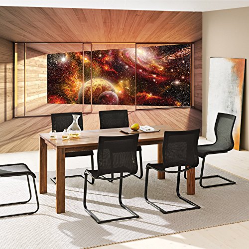 Vlies Fototapete 312x219cm PREMIUM PLUS Wand Foto Tapete Wand Bild Vliestapete – Welt Tapete Raum Weltall Holzwände Holz Scheibe bunt – no. 1274 - 7