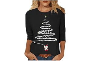 POIUIYQA Femmes Noël Casual Modes Noël Manches Tops T-Shirts Chemisiers De Chemises Manches Longues pour Femmes Pull Noel Femme Arbre de Noël Imprimé Sweat De Noel Sweatshirts