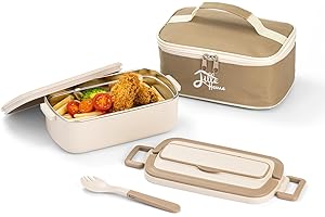 Lille Home 1000ml Contenitore in acciaio inox Tiffin per pranzo/snack, contenitore per alimenti con borsa per il pranzo e utensili (Beige)