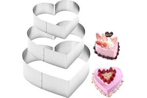 DAKLUNAR 3 Pcs Anillo de Pastel en Forma, Anillos para Tartas de Acero Inoxidable 10/15/20CM de Diámetro Anillos de Mousse de Corazón para Hornear Decoración de Pasteleria Chocolate 4.5 cm de Alto