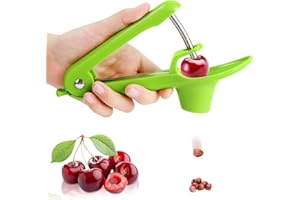 AKONE Deshuesador de cerezas con diseño de cuchara, removedor de huesos de cereza de acero inoxidable, deshuesador de cerezas con soporte de silicona de calidad alimentaria, descorazonador de cerezas para