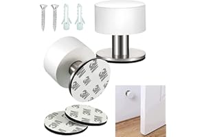 Fleymu 2 Pièces Butoir De Porte Mural Arret Porte Mural Butée Porte Butoir Porte Butée De Porte Adhésive Acier Inoxydable Avec Butée En Caoutchouc, 4 x 4,2 Cm, pour Cuisine, Chambre, Bureau (Blanc)