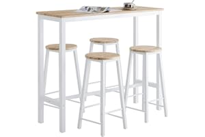 SoBuy Juego de Mesa Alta para Comedor, Conjunto de Bar con 4 Taburetes, Mesa de Cocina Moderna Ideal para Espacios Reducidos Blanco OGT22-WN