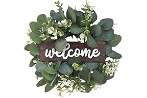 WENROU Haustür Türschild Kranz, Künstlicher Eukalyptus Kranz, Willkommensschild Türkranz, Haustür-Eukalyptus-Kranz, Für Hochzeit Heimdekoration Haustür Dekoration (30 * 30 cm)