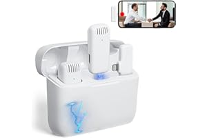 AQUOTA 2 Pack Wireless Microphone for iPhone iPad with Charging Case, 7H Professional Lavalier Microphone Cordless Mic for iPhone,Clip on Microphone for Video Recording,Interview Podcast Vlog YouTube (White)