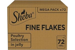 Sheba Fine Flakes in Jelly – Poultry Collection – Wet cat food pouches for adult cats – 72x85g pack