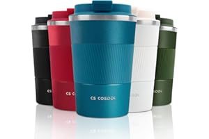 CS COSDDI Tazas de viaje aisladas con tapa a prueba de fugas, reutilizables, para coche, taza térmica de acero inoxidable para agua caliente y fría y té café, 380 ml (azul-A)