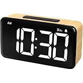 Digital Alarm Clock: Wood Grain, 5.9-inch Large LED Display, Easy to Use for Seniors and Men, Adjustable Brightness, Clocks f