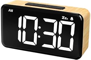 NOKLEAD Digital Alarm Clock for Bedroom: 5.9 inch Large LED Display, 9-Mins Snooze, 2 Volume Levels, 5 Brightness, 12/24H, Adapter Powered, Easy to Use for Adults and Seniors (Light Wood Grain)