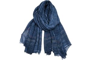 YONKOUNY Écharpe Douce Chaude Homme Coton Lin Confortable Foulards Chèche à Rayures Écharpe Longue Chale Stole pour Automne et Hiver