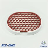 Modern &Ccedil;ift Renkli Katı Sabunluk - Su Tahliyeli ve Izgaralı Tasarım (9x12 cm) (Beyaz-Kırmızı)