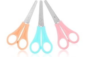 WLLHYF 3 Pack 5" Safety Scissors Tip Stainless Steel Comfort Soft Grip School Classroom Small Scissors Assorted Colors for Art Supplies Student Cutting Paper (Pink/Orange/Blue)