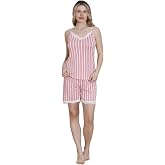 Pembe &Ccedil;izgili Dantel Detaylı Yazlık Pijama Şort Takımı Milan Kumaş