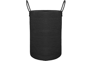 Tking Woven Storage Basket 38cm x 52cm Cotton Rope Basket 60L Extra Large Blanket Basket Laundry Baskets for Clothes Bedding Toy Baby Storage Organiser Living Room Nursery Laundry Hamper (Black)