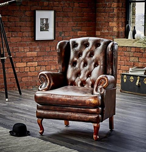 Details about Vintage Piccadilly Chesterfield Wingback Leather Arm Chair in Tan Brown