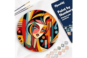 Figured'Art Pintar por Números para Adultos en Disco de Madera de 30 cm - Mujer Abstracta al Estilo Picasso - Manualidades con Pintura Acrílica - Kit Cuadro DIY Completo