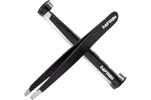 AFTREN Pinzette Sopracciglia Professionali - Punta in Acciaio Inossidabile Pinzetta per Sopracciglia per Rimozione Slant Tip Inclinato Pinzette per Zecche per Uomini e Donne (Nero)