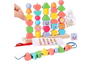 Goujfol Jouets éveil Montessori Bois, 2 en 1 Pédagogique Empilable Jouet y Enfiler Jouet Jeux D'activité et de Développement Empiler et de Tri, Educatif Jeu pour Enfant Bébé (Typ-2)