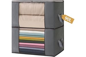 BOIC 2 Piezas Cajas Almacenaje Ropa, 90L Caja Almacenaje Plegable, Bolsas Almacenaje Ropa, Cajas De Almacenaje Ropa, Bolsas Para Guardar Ropa Con Mango Bolsa Almacenaje Ropa Para Edredones, Mantas,almohada