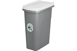 HOMECENTRE Home Centre Plastic Lift Top Lid Waste Bin Kitchen School 15 Litre White-Grey Slim Recycling General Trash & Storage Recycled Rubbish Organiser Container Dustbin Sturdy Quality Made in Italy