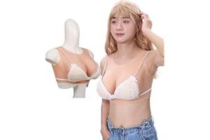 Peikey Silicone Breasts, [Round Neck Version] Artificial Breasts with Suitable Bra, Realistic Silicone Breast Plates Breast Shapes for Crossdressers, White Skin Tone High-Quality Filler, B Cups