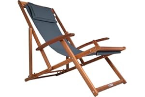‎CASARIA Casaria® Sonnenliege Holz Wetterfest Klappbar Verstellbar 160kg Belastbar Armlehne Nackenkissen Garten Balkon Liegestuhl Akazie 94x94x60cm Anthrazit