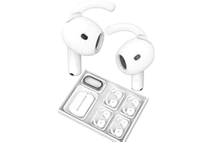 AUYUIIY Ear Hooks For AirPods 4【Added Storage Pouch and carabiner】4 Pairs Anti-Slip Ear Covers Silicone Accessories Compatible with AirPods 4(2 Small+2 Large, White)