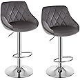 WOLTU Bar Stools Set of 2, Swivel Velvet Barstools Height Adjustable Breakfast Bar Stools with Back, Footrest, Modern Kitchen Counter Stools, Dark Grey, BH138dgr-2-UK