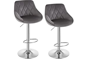 WOLTU Bar Stools Set of 2, Swivel Velvet Barstools Height Adjustable Breakfast Bar Stools with Back, Footrest, Modern Kitchen Counter Stool, Dark Grey, BH138dgr-2-UK