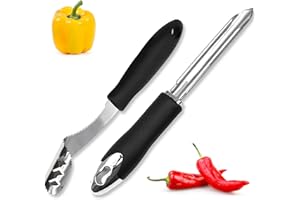 UICCVOKK 2Pcs Pepper Corer, Set of 2 Stainless Steel Chili Corer Remover - Pepper Seed Corers for Jalapenos, Chili, Bell Peppers, Durable and Easy to Use Core Removing Design Efficient Kitchen Gadget