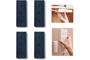 ADIUS 4 Pcs Self-Adhesive Desktop Socket Fixer, Adhesive Punch Free Socket Holder,Desktop Mountable Plug-in Socket Fixer Bracket Stand, Punch-Free Wall-Mounted Power Strip Holder Mount (Blue)