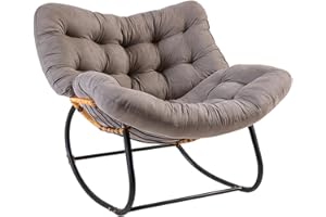 SUNNYNEST Egg Chairs Oversized Rattan Wicker Outdoor Chair Metal Frame Garden Rocking Chairs for Adults Large Support Modern (Grey)
