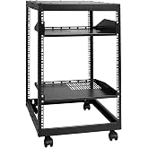 VEVOR 15U Open Frame Server Rack, Adjustable Depth 23"-40", Network Server Rack, 4 Poles with Wheels, Holds All Your IT Equip
