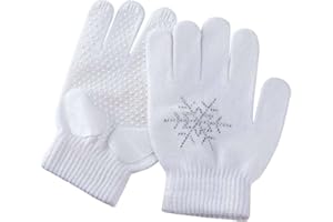 WISREMT Guanti da Pattinaggio Artistico per Bambini Giovani Ragazze Esercizio di Competizione, Guanti Invernali Caldi Antiscivolo Guanti da Pattinaggio su Ghiaccio con Strass Fiocchi