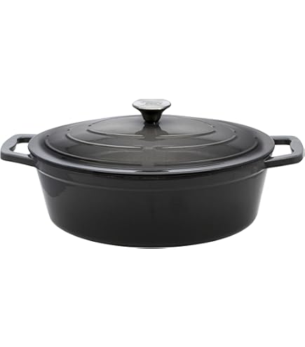 Crealys 503296 Gourmet Onyx Chef stoofpan rond van geëmailleerd gietijzer, buiten en binnen, zwart, alle warmtebronnen inclusief inductie, diameter: 26 cm, inhoud: 5 l
