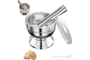 MeoZynxadril Mortaio e Pestello, Acciaio Set Macina Erbe Macinapillole, 10 CM, Manuale, per Pesto, per Pillole Spezia Pesto, Silver