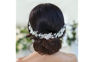 Handcess – Accessoire de cheveux pour femme avec cristaux, feuilles de vigne, fleurs, perles pour mariage, argenté