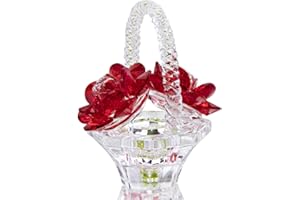 H&D HYALINE & DORA - Ornamento in cristallo a forma di vaso con rose, decorazione per la tavola, fermacarte, cesto con con fiori, regalo per la mamma