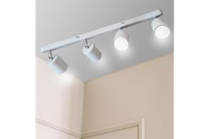 Sweier Blanc Plafonnier 4 Spot, GU10 Blanc Chaud 3000K 5W 450LM (Ampoule Fournie), Plafond LED Rotatif Peut être Monté au Plafond ou au mur, Support de Lampe Spot à Angle Réglable