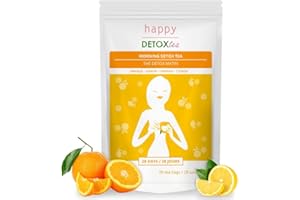 Thé Détox Orange et Citron - Happy Detox Tea - Cure de 4 semaines - 28 sachets - Infusion Ventre Plat - Bien-être - Tonus - Boisson Detox 100% Naturelle